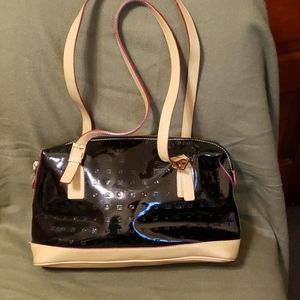 Arcadia Patent Leather Logo Embossed Shoulder Bag